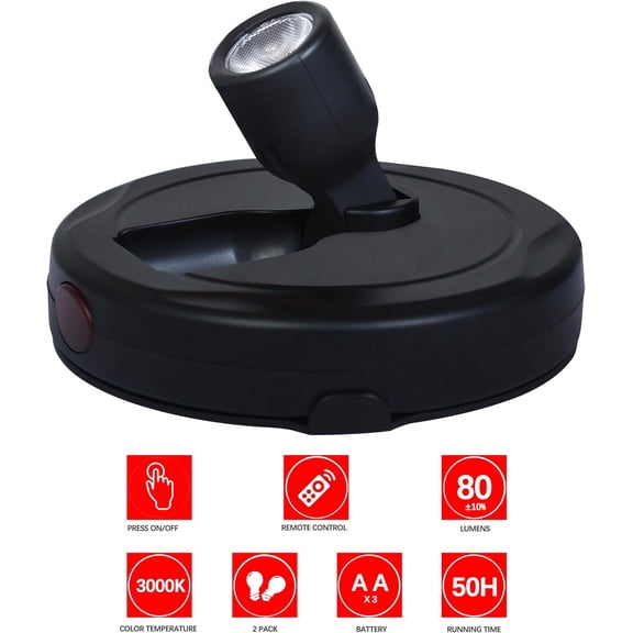 YJYASX-Battery Operated LED Spotlight, Picture Spot Lights, Indoor Uplighting, Puck Lights with Remote, Plants Tree Spotlight, Display Light for Paintings Dartboard Portrait Frame-Black