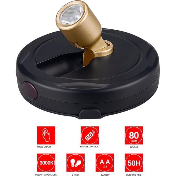 YJYASX-Battery Operated LED Spotlight, Picture Spot Lights, Indoor Uplighting, Puck Lights with Remote, Plants Tree Spotlight, Display Light for Paintings Dartboard Portrait-Gold