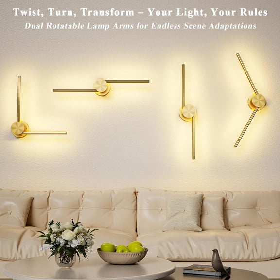 YJYASX-Battery Operated Wall Sconce 1 Pack, Gold Rechargeable Wall Lights with Remote Control, 3000K-6500K Dimmable Wireless Wall Sconces with Rotatable Lamppost for Living Room, Bedroom, 28.15 Inch