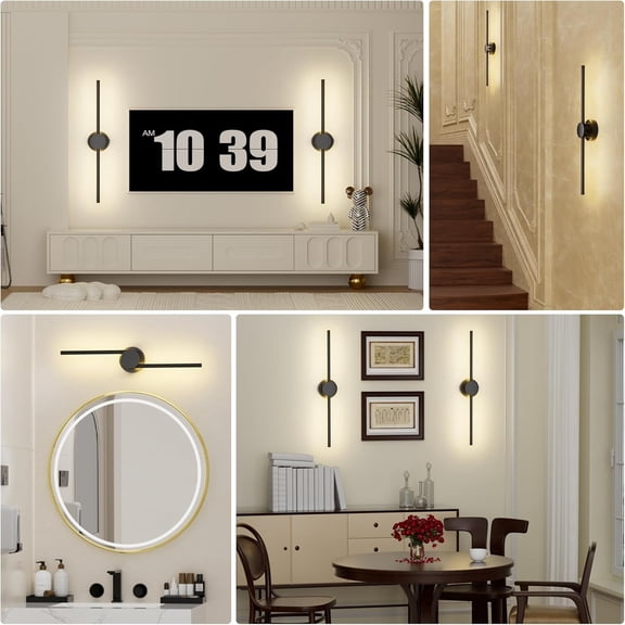 YJYASX-Battery Operated Wall Sconces with Remote Control, Dimmable Black Wall Sconces with Rotatable Lamppost, 3000K-6500K LED Modern Wireless Wall Sconce for Living Room, Bedroom, 28.15 Inch, 1 Pack
