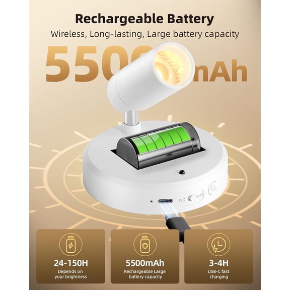 YJYASX-Battery Powered LED Spotlight Indoor, Wireless Picture Lights with Remote,5500mAh Rechargeable Mini Display Light, Uplighting Indoor for Artwork Tree Painting Portrait (white-1Pack)
