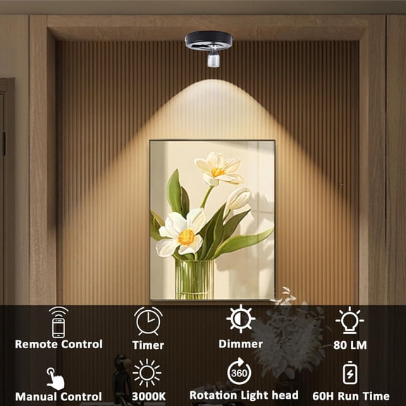 YJYASX-Battery Powered Picture Lights, 2Pack LED Spotlight, Uplighting Indoor Puck Lights with Remote, Stick Spotlights for Wall Display Picture Painting Artwork Accent Dartboard