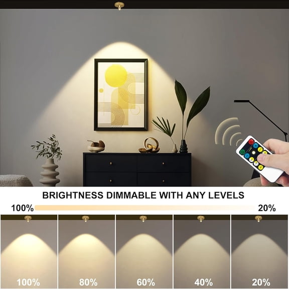 YJYASX-Battery Spotlight Plant Lighting for Tree Indoor with Remote,Wireless Picture Light Painting Light Uplight Downlight,Led Art Display Accent Light for Wall, Puck Lights for Plants Dartboard