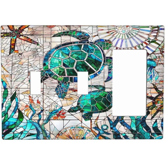 YJYASX-Beach Sea Turtle Ocean Theme 3-Gang 2-Toggle 1-GFCI/Decorator Combination Light Switch Decorative Triple Combo Device Switches/Rocker Outlet Covers and Wall Plate