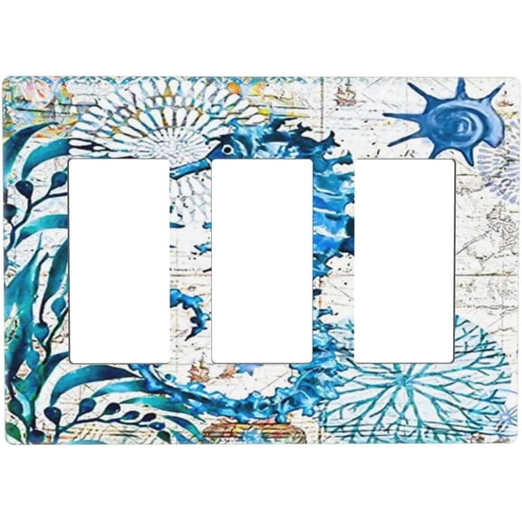 YJYASX-Beach Seahorse Nautical 3 Gang Rocker Light Switch Plate Triple Decora Outlet Wall Cover Faceplate Decorative Wallplate for Bathroom Home Living Room Bedroom Decorate 6.57 X 4.65 In