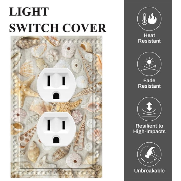 YJYASX-Beach Theme Beige 1-Gang Outlet Cover Conch Starfish and Seashell on Sand Wall Plate Covers Switch Plug Duplex Home Decorative Office
