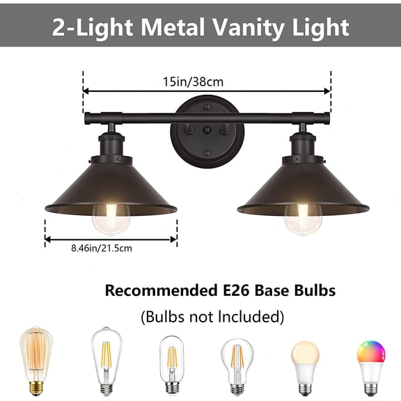 YJYASX-Black 2-Light Vanity Wall Sconce Lighting, Farmhouse Bathroom Wall Light Fixtures Over Mirror, Industrial Rustic Indoor Bathroom Vanity Lights for Cabinet Dressing Table Living Room