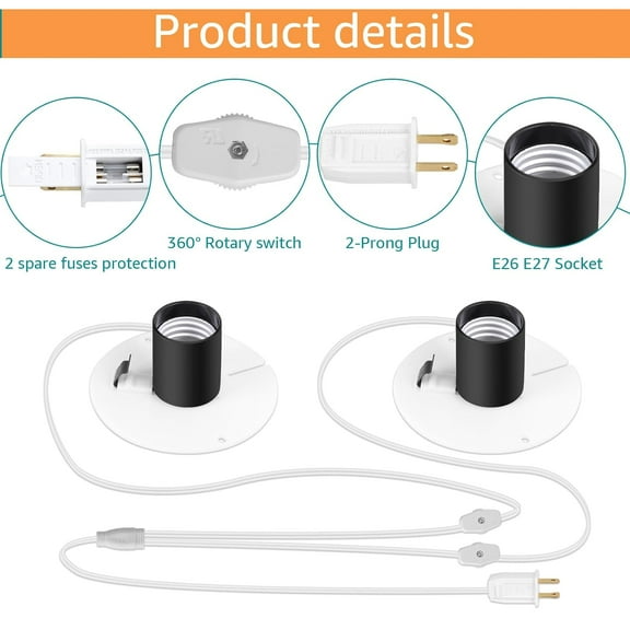 YJYASX-Blow Mold Light Kit Replacement,for MB48 E27 E26 Single Bulb Cord Kit for Salt Lamp,for Halloween,Christmas,Craft Indoor Outdoor Decorations,Salt Lamp Base with Switch Plug(2 Pieces)