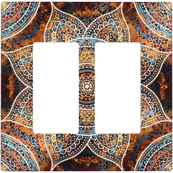 YJYASX-Bohemian Colorful Vintage Floral Mandala Flower Double Rocker Wall Plates 2 Gang Light Switch Cover Decorative Electrical Faceplate Switchplate For Kitchen Bathroom Bedroom Home Decor