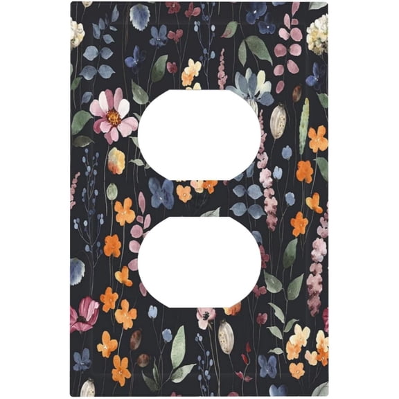 YJYASX-Boho Colorful Floral Black Ground 1 Gang Outlet Plate Covers Decorative Single Duplex Wall Plate Electrical Receptacle Light Switch Cover Art Faceplate Switchplate for Home Living Room Decor