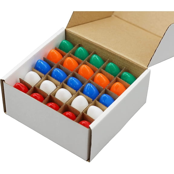 YJYASX-Box of 25 Ceramic Multicolor Blinker Bulbs Green, Red, Orange, White & Blue, C7 Candelabra Base, 7W 120V Random Flash