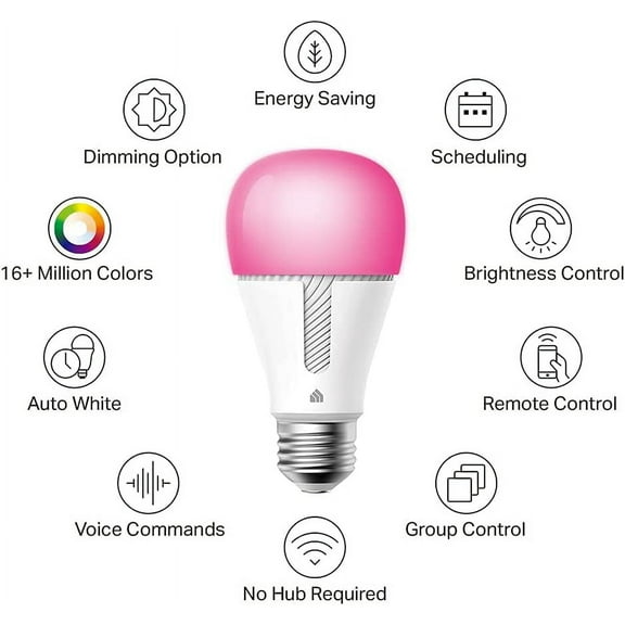 YJYASX-Bulb, 1000 Lumens Full Color Changing Dimmable Smart WiFi Light Bulb Compatible with Alexa and Google Home, 11W, A19, 2.4Ghz only, No Hub Required (KL135P2), 2-Pack,White