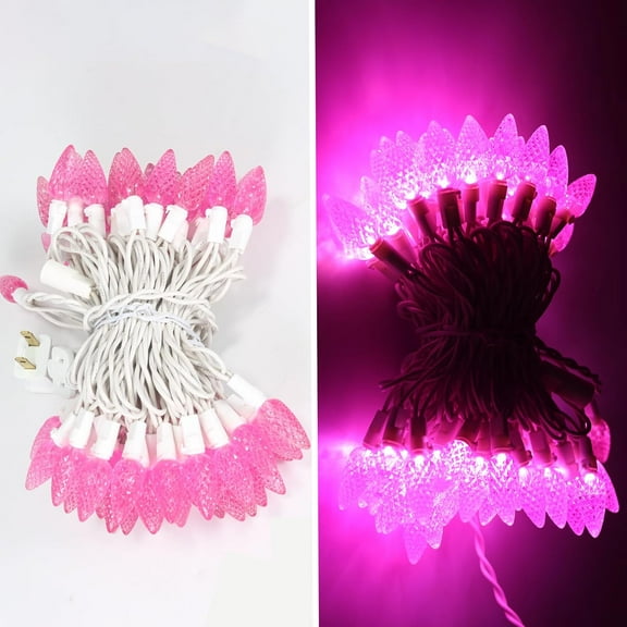 YJYASX-C6 LED Pink Christmas Lights 70 Count, 24.6ft White Wire, UL Listed Strawberry Lights, Outdoor Waterproof Holiday String Lights for Wedding, Bedroom, Patio & Romantic Decorations