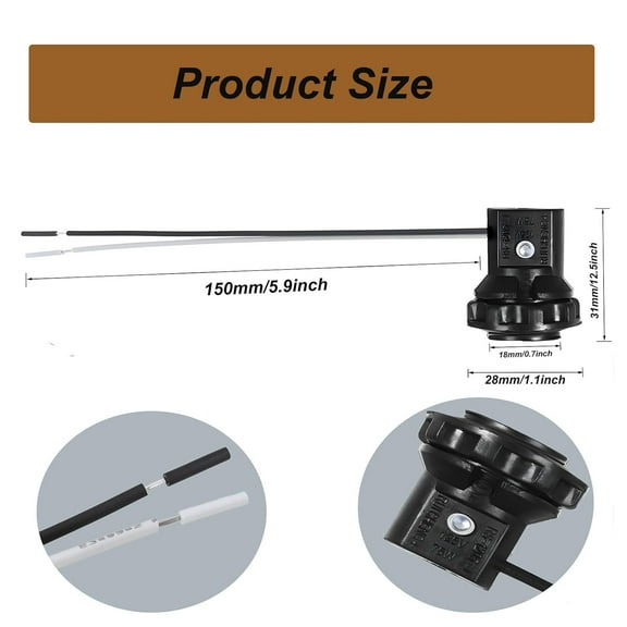 YJYASX-Candelabra Base Lamp Holder Light Socket, Thread E12 Phenolic Socket with 6 Inch Wire Leads and Ring