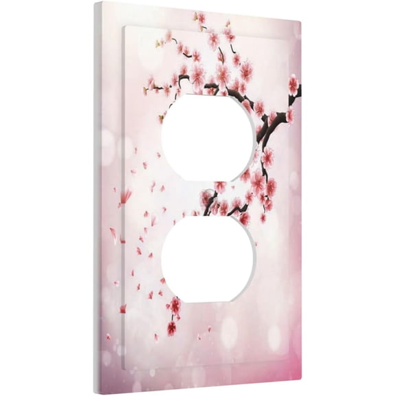 YJYASX-Cherry Blossom 1 Gang Outlet Cover - Duplex Receptacle Wall Plate, Spring Romantic Love Pink Floral Decorative Electrical Faceplate Switchplate - Sakura Peach Plum Country Bedroom Decor