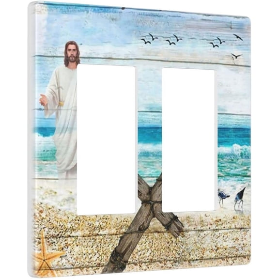 YJYASX-Christ Jesus Cross 2 Gang Double Rocker/Decora Light Switch Cover Decorative Outlet Wall Plate Electrical Faceplate Bathroom Home Bedroom Decor Screwless 4.7" x 4.6
