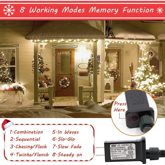 YJYASX-Christmas Lights Outdoor - 180FT 500 LED with 8 Modes, End-to-End Plug, UL Certified, Waterproof Fairy String Lights for Xmas Tree Decorations Garden Party (Cool White)