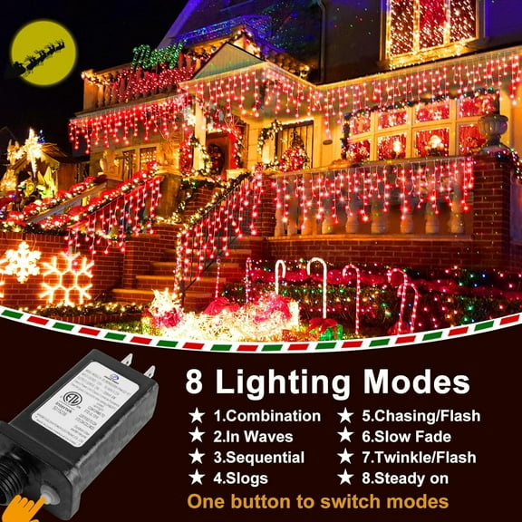 YJYASX-Christmas Lights Outdoor Decorations 400 LED 33ft 8 Modes Curtain Fairy String Light with 75 Drops, Clear Wire LED Hanging Light Decor for Wedding Party Holiday Christmas Decorations (Red)