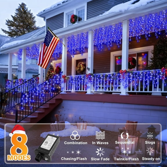 YJYASX-Christmas Lights Outdoor Decorations 400 LED 33ft 8 Modes Curtain String Light with 75 Drops, Clear Wire LED Fairy Light Indoor Decor for Wedding Party Christmas Decorations(Blue)