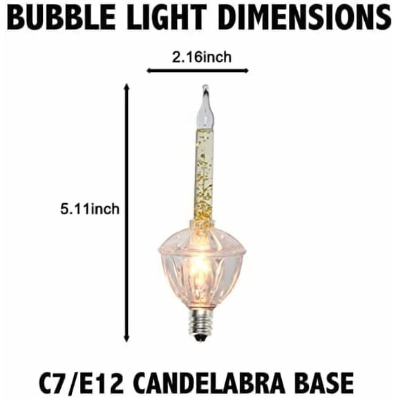 YJYASX-Clear Christmas Bubble Replacement Bulbs 4 Pack, Traditional Gold Clear Fluid Bubble Lights for Christmas Tree Night Light Holiday Decorations, C7/E12 Candelabra Base
