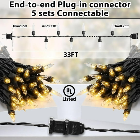 YJYASX-Clear Christmas Lights 33FT 100 Incandescent Bulbs Warm White Mini Lights with Black Wire for Christmas Tree, Garland, Thanksgiving, Wedding, Party, Home, Indoor & Outdoor Festival Decoration