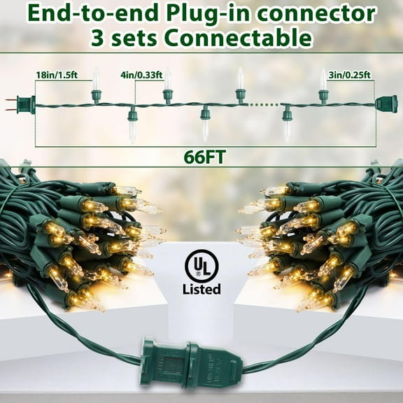 YJYASX-Clear Christmas Lights 66FT 200 Incandescent Bulbs Warm White Mini Lights with Green Wire for Christmas Tree, Garland, Thanksgiving, Wedding, Party, Home, Indoor & Outdoor Festival Decoration