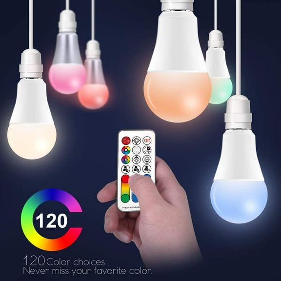 YJYASX-Color Changing LED Light Bulb, 120 Colors, 2700K Warm White, 70 Watt Equivalent, DIY Strobe, RGB with Remote Control, LED 10W A19 E26 Screw (Pack of 2)