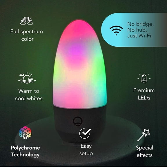 YJYASX-Color Smart Candle LED Bulb, E26 Base, Wi-Fi RGBW Flame Effect with 26 LED Zones, Dimmable, Flame & Morph Modes, App + Voice Control (Alexa, Google, Siri), 1500K9000K Tunable White, LFX/ETF