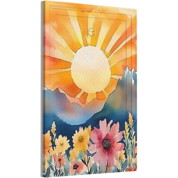 YJYASX-Colorful Boho Sun Floral Single Blank Light Switch Cover Decorative Mountain Landscape Flower Wall Plate Receptacle Faceplates for Living Room Bedroom Bathroom House
