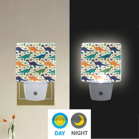 YJYASX-Cute Little Dinosaur Night Light Set of 2 Forest Tree Dino Dragon Plug-in LED Nightlights Auto Dusk-to-Dawn Sensor Lamp for Bedroom Bathroom Kitchen Hallway Stairs