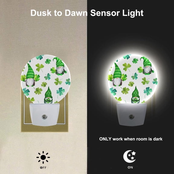YJYASX-Cute Patrick's Gnome Night Light Green Shamrock Clover Leaves Plug-in Nightlights Auto Sensor LED Plug-in Nightlights for Men Women Girls Boys Home Decor