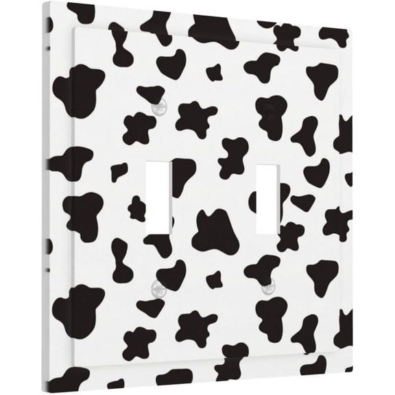 YJYASX-Cute Western Black and White Spot Fur Cow Print Pattern Decorative 2 Gang Double Toggle Outlet Light Switch Cover Farm Animal Farmhouse Leopard Texture Electrical Dual Device Face Wall Plate M