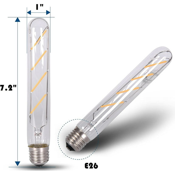 YJYASX-DC 12V LOW VOLTAGE E26 Medium Base T30 Glass Tube Lamp 7.2" Tubular LED Filament Light Bulb Vintage Retro JDD Antique Nostalgic Classic Edison Home Accent Interior Lighting - 2700K Warm White,