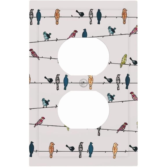YJYASX-Decorative Birds Art Pattern 1-Gang Duplex Wall Plate Receptacle Outlet Covers, Tan/Beige Cute Farm Country Funny Animal Blue Bird On Tree Branch Wire Light Switch Socket Face Wallplate Cover