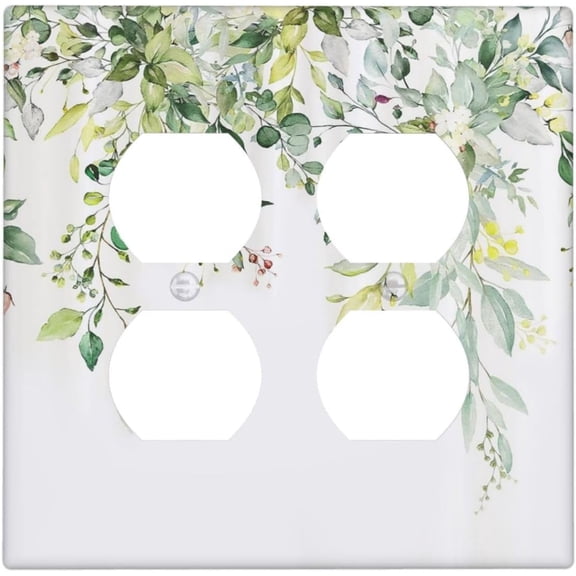 YJYASX-Decorative Outlet Covers Boho Green Eucalyptus Rustic Leaf Country 2 Gang Double Duplex Light Switch Cover Wall Plates Electrical Socket Cover Art Faceplate for Bathroom Bedroom Decor