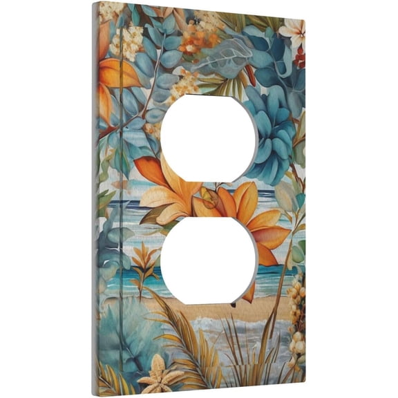 YJYASX-Decorative Outlet Covers Colorful Flowers and Leaves Beach Sea Ocean 1 Gang Wall Plate Cover Receptacle Duplex Light Switch Cover Plate Single Dual Plug Covers Electrical Switchplate