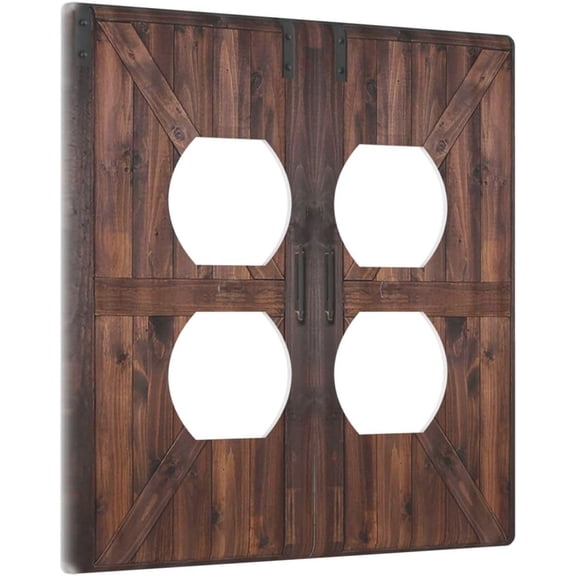 YJYASX-Decorative Outlet Covers Rustic Barn Doors Vintage Brown Wood Plank 2 Gang Wall Plate Double Duplex Light Switch Cover Switch Plate Covers Faceplate for Farmhouse Bedroom Decor