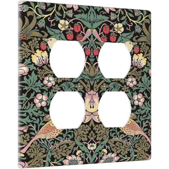 YJYASX-Decorative Outlet Covers Rustic Morris Strawberry Thief Dark Green Plant Bird 2 Gang Double Duplex Light Switch Cover Wall Plates Electrical Socket Cover Art Faceplate for Bathroom Bedroom