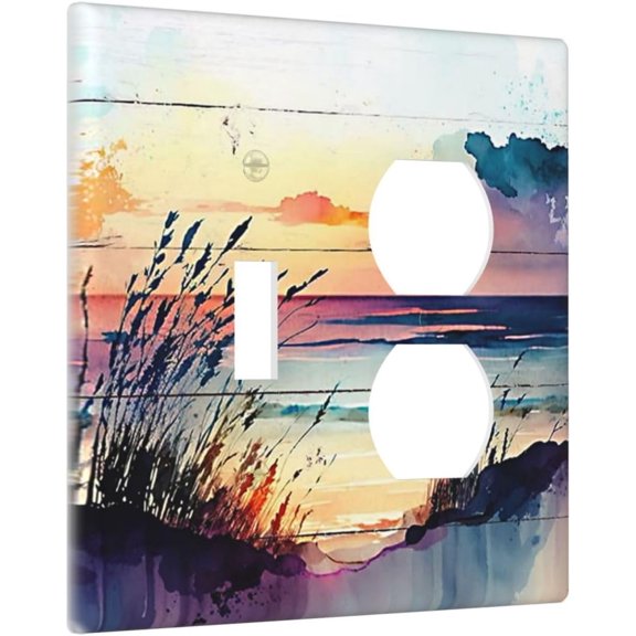 YJYASX-Decorative Outlet Covers Watercolor Sunset Beach Nature Coastal Seascape 2 Gang Wall Plate Single Toggle Duplex Light Switch Cover Switch Plate Covers Faceplate for Bedroom Decor