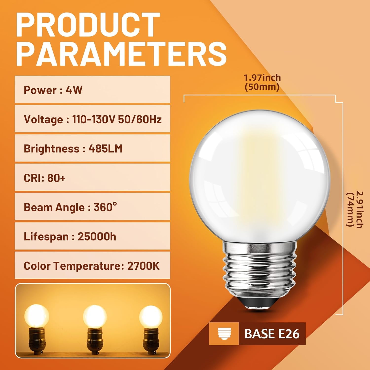 YJYASX-Dimmable E26 Frosted LED Light Bulb, 40 Watt Equivalent LED ...