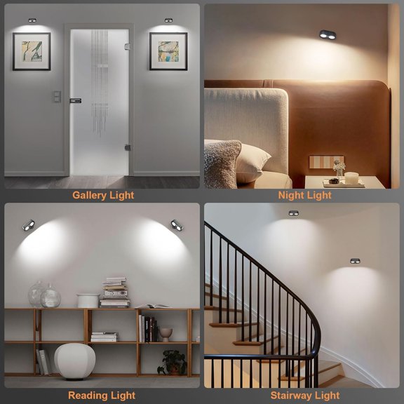 YJYASX-Dual Cylinder LED Wall Light, Super Bright Wireless Lamp, USB Port, 3 Color Temperatures & 3 Brightness Levels, 360 Rotatable Design, Ideal for Reading and Bedside Use2 Packs
