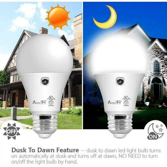 YJYASX-Dusk to Dawn Light Bulb- 4 Pack, A19 LED Sensor Light Bulbs; UL Listed, Automatic On/Off, 800 Lumen, 10W(60 Watt Equivalent), E26 Base, Indoor/Outdoor Lighting Bulb (5000K Daylight)