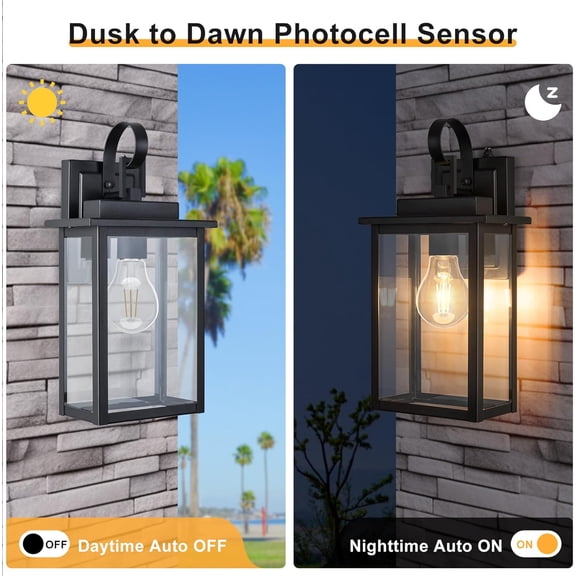 YJYASX- Dusk to Dawn Outdoor Wall Light Fixture (Bulb Include), Exterior Waterproof Sconces, Outdoor Porch Wall Mounted Lighting, Modern Black Wall Lamp for House, Doorway, Garage