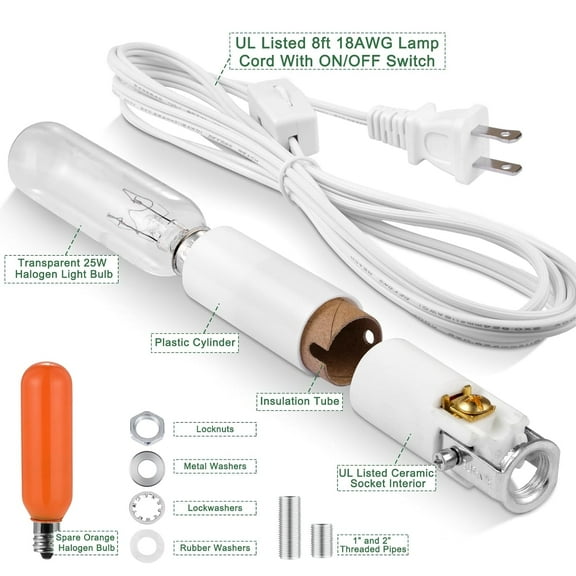 YJYASX-E12 Candelabra Lamp Socket Wiring Kit, Craft Project Light Making, Ceramic Christmas Tree Rewire, Ideal for Lighting Objects with 10mm Hole (Candelabra Socket Wiring Kit with T20 Bulbs)