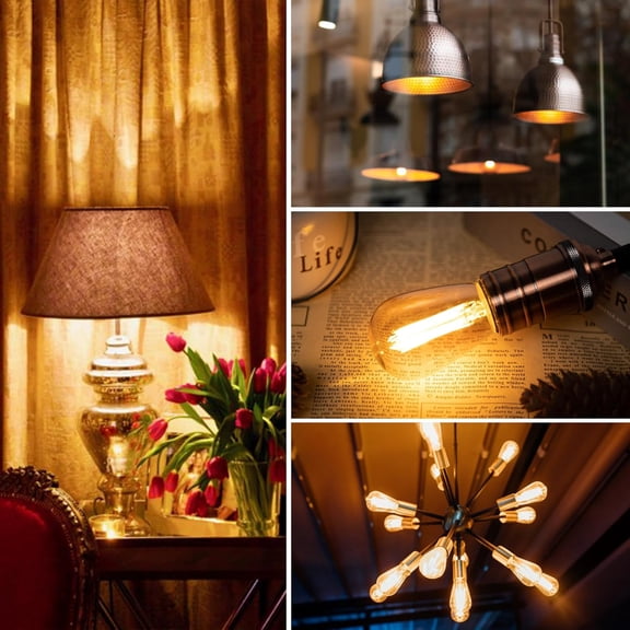 YJYASX-E26 Amber LED Light Bulbs 40 Watt Equivalent, S14 4.8W Low Watt Light Bulb, 2700K Warm White Retro Filament Edison Warm Bulbs for Eye Protection,Non-Dimmable,110V,2pcs