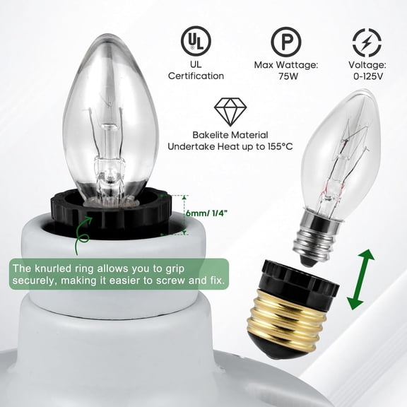 YJYASX-E26 to E12 Light Socket Adapter, Standard Socket to Candelabra Bulb Socket Adapters, Medium Screw E26 Base to Candelabra E12 Screw Socket Converter (6)