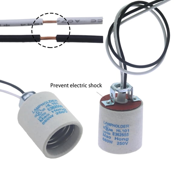 YJYASX-E26 E27 Ceramic Light Socket Standard Medimun Base Screw Lamp Holder Bulb Socket with 12" Wire Lead for Halogen Incandescent Led Light Bulbs Replacement (10pcs)