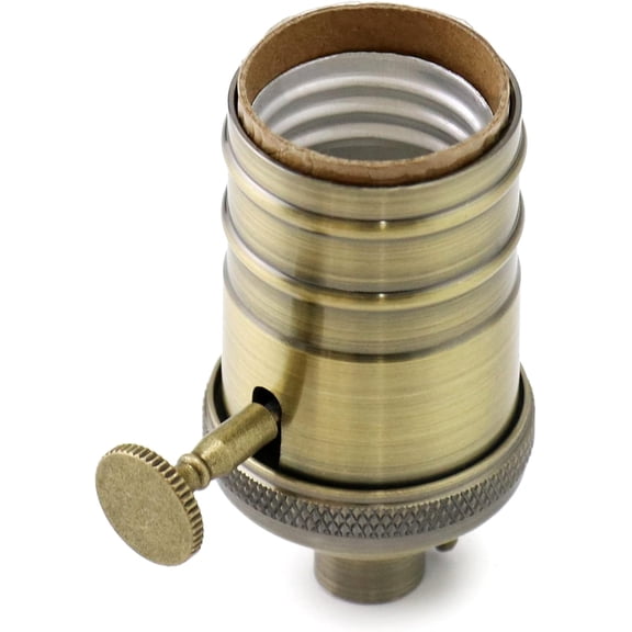 YJYASX-E26/E27 Lamp Socket, On/Off Vintage Rotary Turn Knob, Antique Brass Tabletop Incandescent Lamp Base Repair Kit with Switch Knob, Set of 2