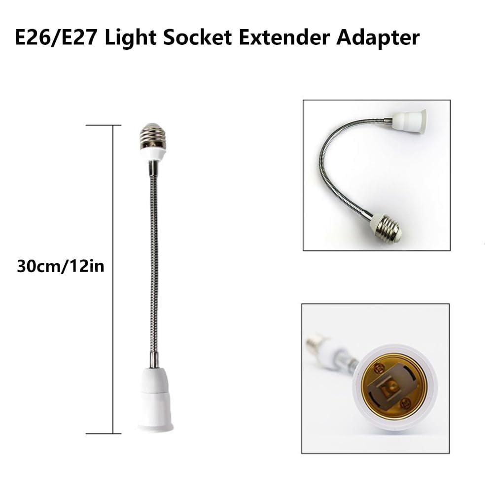 YJYASX-E26/E27 Light Socket Extender Adapter,30cm/12 inch Light Bulb ...