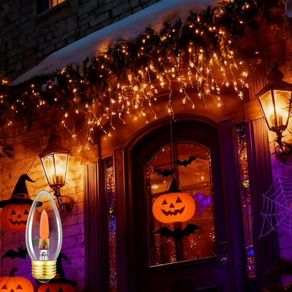 YJYASX-E26 Flame Light Bulbs,Chandelier Base Candelabra Flickering Fire Light Bulb, Clear Candle Light for Halloween Christmas Party Porch Indoor Outdoor Home Decorations - 6-Pack